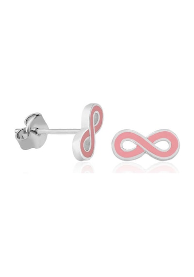 Gümüş Pembe Sonsuzluk Çivili Küpe 14 MM-Gümüş