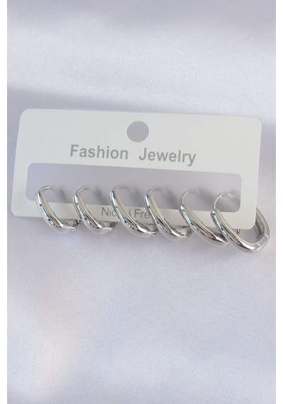 Pirinç Gümüş Renk Oval Küpe Seti Altın 71825829