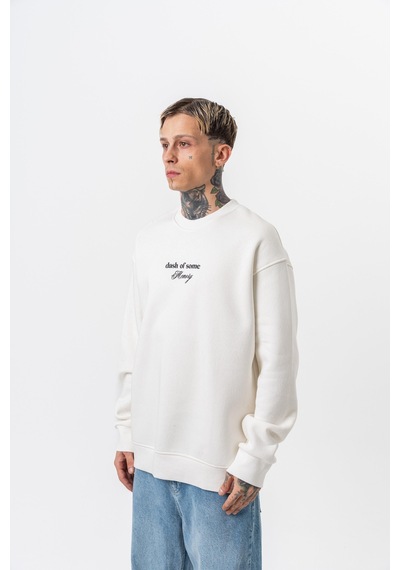 Respire Erkek Memory Baskılı Bisiklet Yaka Oversize Sweatshirt Ekru
