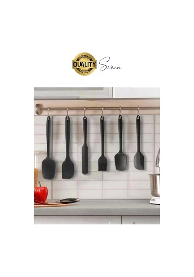 6 Parça Silikon Spatula Fırça Kaşık Bıçak Yemek Hazırlık Pasta Mutfak Seti Yanmaz Yapışmaz Siyah Çok Renkli