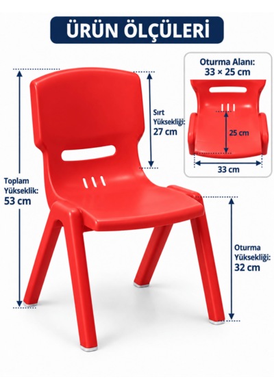 Beylini Çocuk Sandalyesi Anaokulu Kreş Kurs Mini Tabure Dayanıklı Rahat Plastik Kırmızı