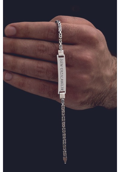 Erkek Gümüş Bileklik - İsim Yazılabilir 4.5 Mm Yuvarlak Kral Gümüş Bileklik