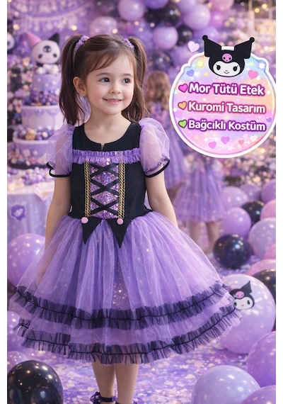 Toyfest Kuromi Kostüm Sanrio Mor-siyah Tütü Elbise Kız Çocuk Doğum Günü Parti Karnaval Gösteri Çok Renkli Toyfest Kuromi Kostüm Sanrio Mor-siyah Tütü Elbise Kız Çocuk Doğum Günü Parti Karnaval Gösteri Çok Renkli