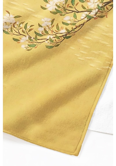 Çiçekli Sarı Floral Plaj Havlusu - Bohem Bahar Dallı Modern Tasarım Hızlı Kuruyan Mikrofiber Havlu Pastel Tozu