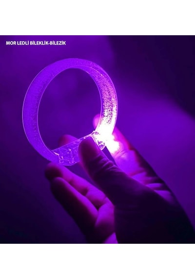Mor Led Işıklı Baskı Yapılabilen Pilli Bileklik Bilezik 1,5