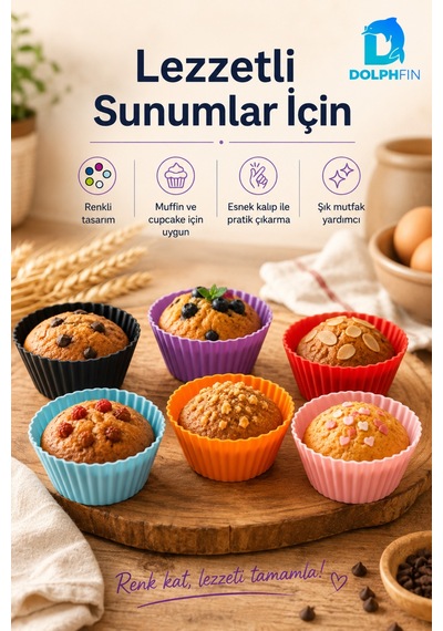 6 Lı Renkli Silikon Muffin Kalıbı Cupcake Kek Kalıbı Esnek Tekrar Kullanılabilir Muffin Kabı Çok renkli