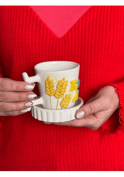 Başak Figürlü İsimli Kupa Fincan Mug Altın - Beyaz