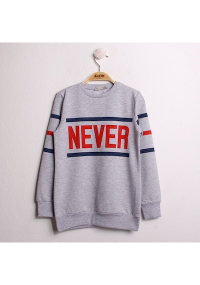 Toontoy Kız Çocuk Sweatshirt Never Baskı Gri Melanj