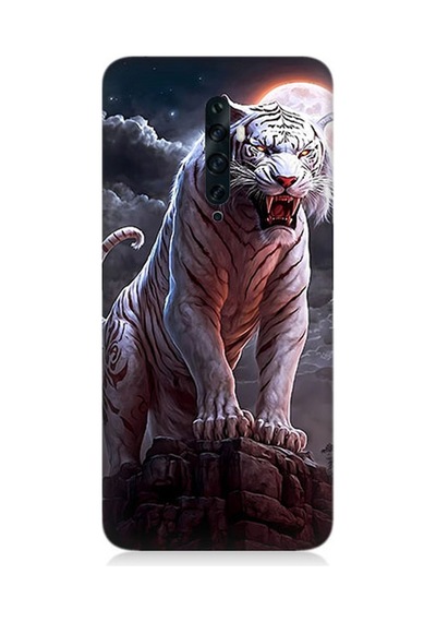 Oppo Reno 2z Uyumlu Silikon Kılıf Beyaz Savaşçı Kaplan Tiger