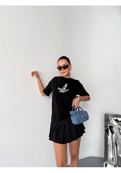 Valensdesign Kısa Kol Baskılı T-shirt - Siyah