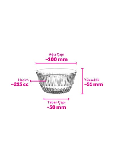 Lav Teo Cam Kahvaltı Kasesi 6'lı Küçük Boy 215 ml (Tatlı/Çerez Kasesi)