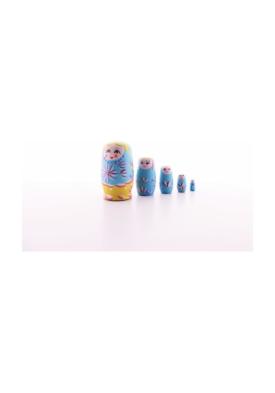 Ahşap Tombul İç İçe Matruşka Bebek Mavi 1 Set 5li Büyük Boy