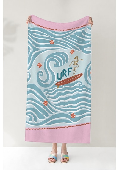 Sörf Dalga Temalı Plaj Havlusu-tropikal Retro Mavi Pembe Havuz Deniz Hızlı Kuruyan Mikrofiber Havlu Yağmur Yosun