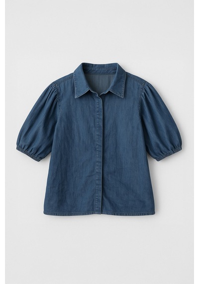 Banny Jeans Kadın Balon Kollu %100 Pamuk Mavi Jean Gömlek