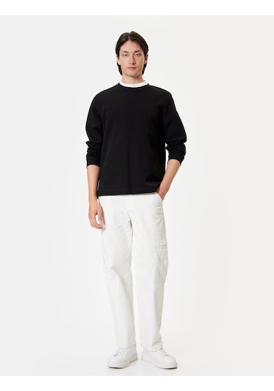 Koton Bisiklet Yaka Sweatshirt Basic Uzun Kollu Pamuklu İnterlok Kumaş Siyah 5wam70095mk Siyah