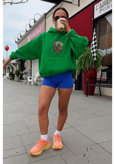 Benroma 3 İplik Penye Money Baskılı Sweatshırt Yeşil