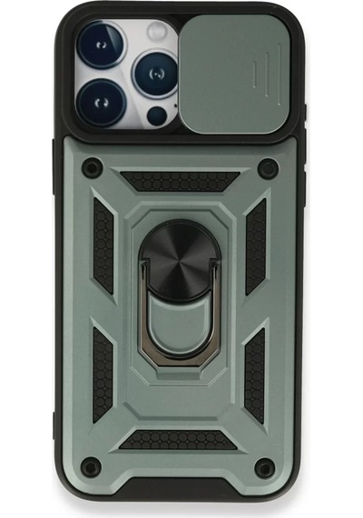 Newface Apple İphone 15 Pro Max Kılıf Pars Lens Yüzüklü Silikon - Yeşil