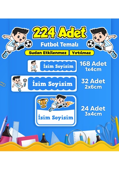 Futbol Temalı Okul Kreş Kişiye Özel İsim Etiket Seti - Model 287 Çok Renkli