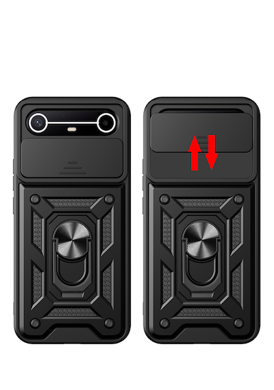 Tecno Spark Slim 5g Kılıf Tam Korumalı Magnetik Standlı Kamera Korumalı Sürgülü Vega Kapak Siyah