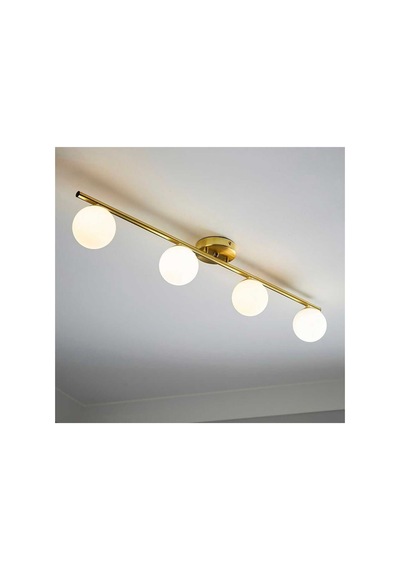 Dmrtlü Mat Sarı Kaplama Salon Avize 100 Cm Modern Avize Opal Camlı Siyah