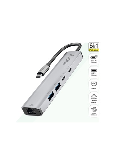 Type-c Çoğaltıcı Hub 5 İn 1 1000mbps Ethernet, 4k Hdmı, 10gbps, 100w Pd V0301005