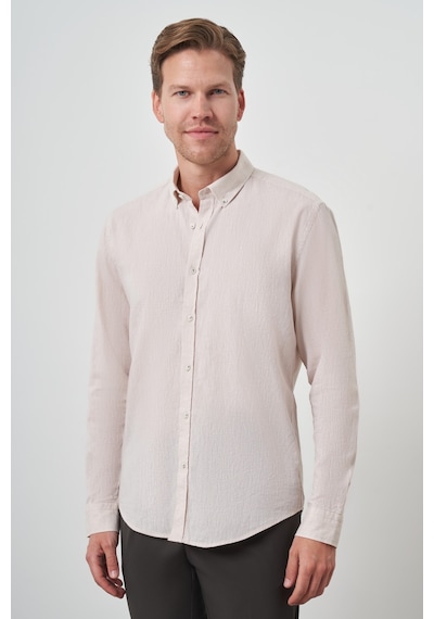 Morven Erkek Bej Keten Trend Dynamic Fit Düğmeli Yaka Gömlek 25ys004018653 Bej Bej