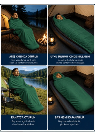 Beylini Kamp Uyku Tulumu Nefes Alır Jarse Esnek Kumaş Dayanıklı Taşıma Çantası Hediyeli Uyku Tulumu Konforlu Yıkanabilir Gezi Outdoor Av Balık Festival Yeşil