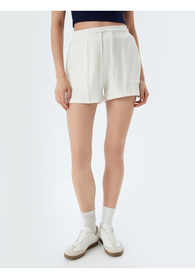 Koton Sweat Şort Beli Bağcıklı Cep Detaylı Viskon Beyaz 4sak70039ek Beyaz