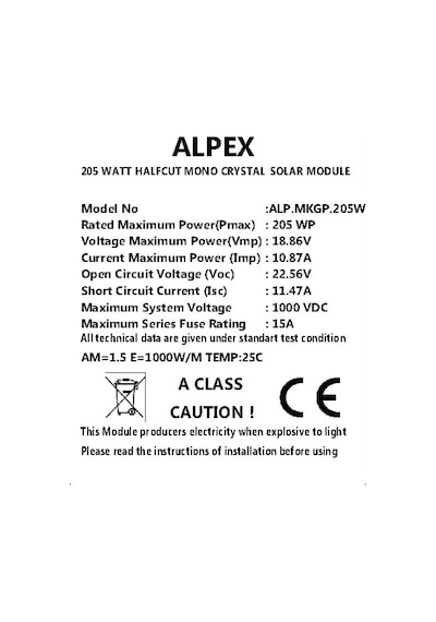 205 W Half Cut Monokristal Güneş Paneli