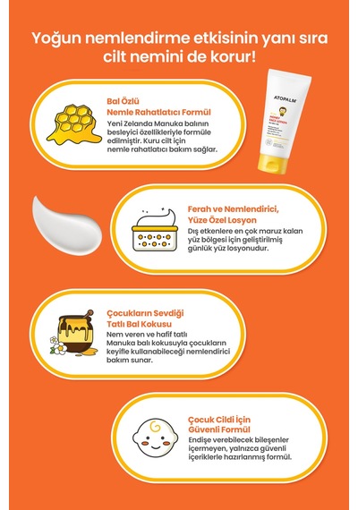 Çocuklar İçin Yoğun Nemlendirici Ve Besleyici Yüz Losyonu Atopalm Honey Face Lotion Kids