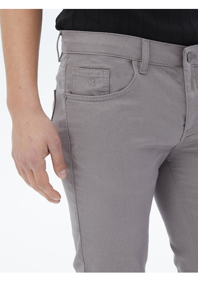 Gri Dokuma Slim Fit Casual Pamuk Karışımlı Pantolon Gri