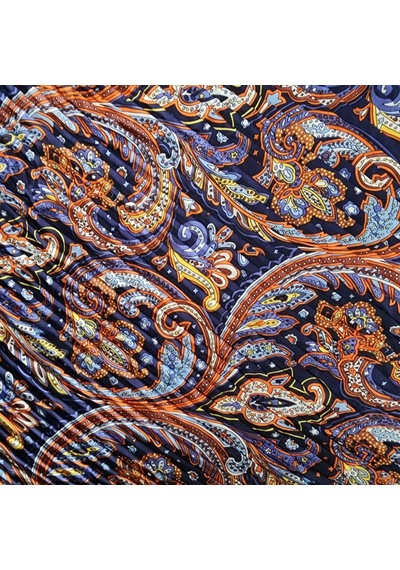 Hedea Zarif Motifler Saten Fular Pliseli 70x70 Cm Lacivert