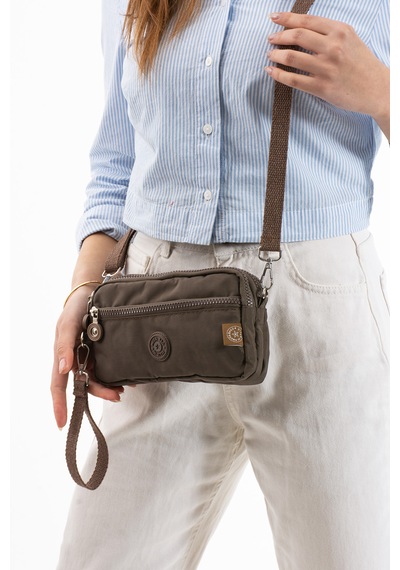 Nemo Bags Vizon Unisex Cüzdan, 4 Gözlü, Telefonluk, Crinkle Kumaş, Çapraz Askılı Omuz Çantası, 20x12cm Vizon - Kahverengi