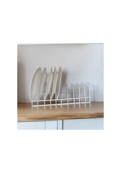 Eceaksesuar Tabaklık Rafı- Tencere Kapak Düzenleyici-tabak Kurutmalık -10 Bölmeli Beyaz Stand Beyaz 34 X 25 Diğer