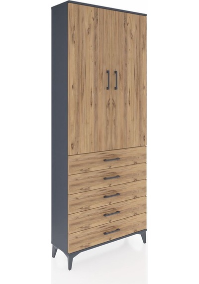 Arges Dolap 3 Raflı 5 Çekmeceli 2 Kapaklı 88x30x221 Antrasit-çam Antrasit