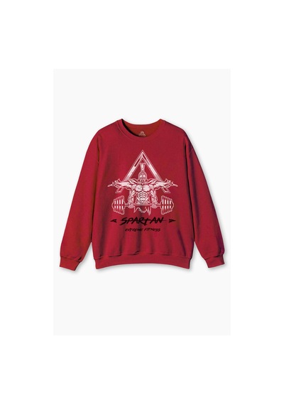 So Cool Kırmızı Erkek Sweatshirt Spartan Extreme Fitness Halter Gym Bodybuilding Baskılı Sweat Kırmızı