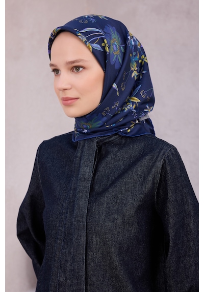 Belli Çiçek Desen İpek Twill Eşarp 4210d01 53 Lacivert