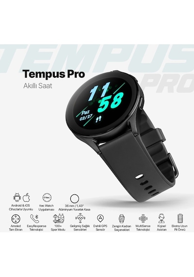 Ttec Tempus Pro 36 MM Amoled Ekranlı Yuvarlak Alüminyum Kasa Akıllı Saat