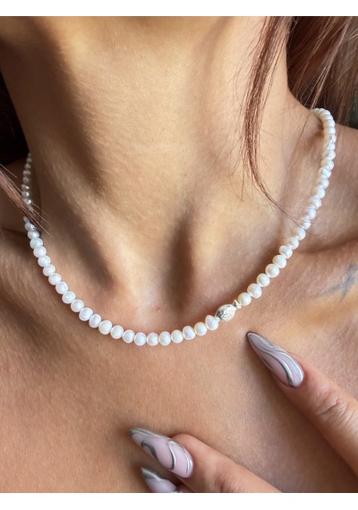 Gümüş Kilitli 3mm Doğal Tane İnci Kolye Gümüş Balon Balıklı İnci Kolye