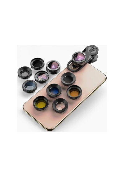 Apexel 11'i 1 Arada Cep Telefonu iPhone Uyumlu & Android İçin Akıllı Telefon Lens Kiti Siyah