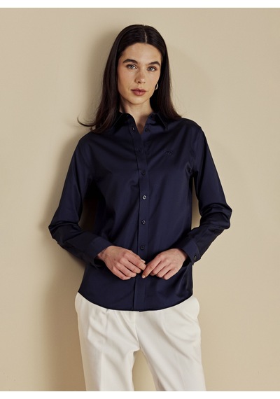 Brooks Brothers Lacivert Kadın Logo Baskılı Gömlek Bbss26fsh001