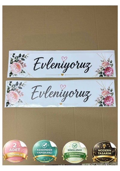 Evleniyoruz Yazılı Renkli Gelin Arabası Plakalığı - Gelin Arabası Düğün - Düğün Araç Süsü 2 Adet - 00361 Çok  Renkli