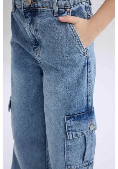 Defacto Wide Leg Kargo Geniş Bol Paça Mavi Kız Çocuk Jean Pantolon D7089a8/nm39 Mavi