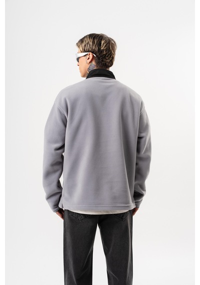 Respire Erkek Düğme Detaylı Oversize Polar Sweatshirt Gri