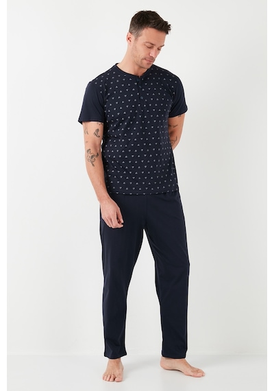 Buratti Pamuklu Beli Lastikli Regular Fit Kısa Kollu Erkek Pijama Takımı 6572009 Lacivert