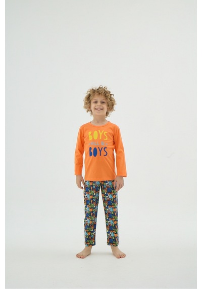 Zeyzey 8889 Erkek Ç. Baskılı Pijama Takım Turuncu/3-4yas