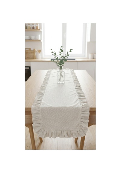 %100 Pamuk Özel Desenli Fırfırlı Runner 40x130 Beyaz - 900630669 Beyaz