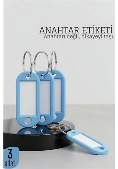 Etiketli 3'lü Anahtarlık Halkası İsim Yazılabilir, Metal Halka İle Şık Tasarım 722421