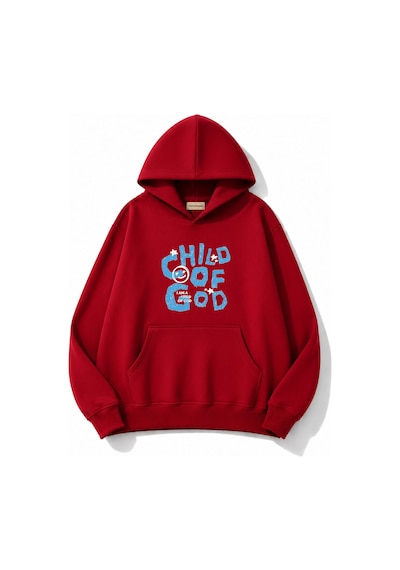 Herkesemoda Chil Of God Yazı Baskılı Kanguru Cepli Oversize Sweatshirt Kırmızı