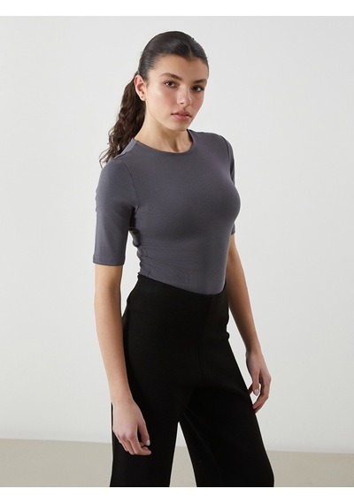 Lcw Vision Gri Bisiklet Yaka Kadın Bodysuit